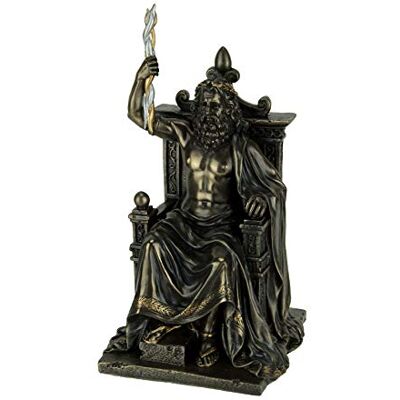Veronese Design Olympia-Statue Zeus hält Thunderbolt auf Thron griechischer römischer Gott antikes Bronze-Finish Veronese Design Olympia-Statue Zeus hält Thunderbolt auf Thron griechischer römischer Gott antikes Bronze-Finish