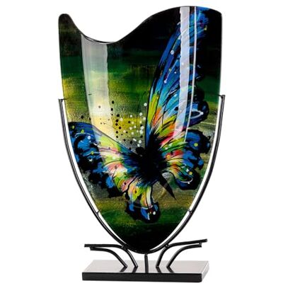 GILDE Glas Art Bodenvase Schmetterling Glas blau grün Höhe 57cm x Breite 35cm handbemalt und Nicht wasserdicht GILDE Glas Art Bodenvase Schmetterling Glas blau grün Höhe 57cm x Breite 35cm handbemalt und Nicht wasserdicht