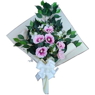 DRW Blumenstrauß für Friedhof, Blumensträuße, Kunstblumen zum Einsetzen in die Vase oder über Grab, 73 x 63 x 20 cm (lila Magnolien) DRW Blumenstrauß für Friedhof, Blumensträuße, Kunstblumen zum Einsetzen in die Vase oder über Grab, 73 x 63 x 20 cm (lila Magnolien)
