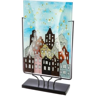 Glas Art Vase Stadtlichter grau, hellblau, schwarz Glas Höhe 45cm handbemalt Tischvase Glas Art Vase Stadtlichter grau, hellblau, schwarz Glas Höhe 45cm handbemalt Tischvase