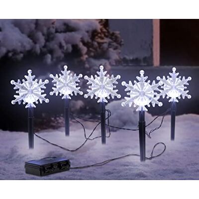 Spetebo LED Gartenstecker Schneeflocken 5er Set Kaltweiß Timer Außen Garten Deko Beleuchtung, Weihnachten Advent Winter, Schnee Stern Leuchtstäbe, für Außen, Batterie betrieben Spetebo LED Gartenstecker Schneeflocken 5er Set Kaltweiß Timer Außen Garten Deko Beleuchtung, Weihnachten Advent Winter, Schnee Stern Leuchtstäbe, für Außen, Batterie betrieben