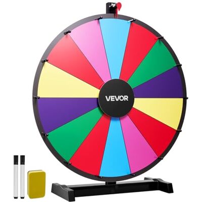 VEVOR Glücksrad Drehrad (61 cm) 14 Slots Glücksrad mit Ständer, Lotteriespiele Gewinn-Roulette mit Tafelschwamm & 2 Markern, 6 Farben, Spinning Prize Wheel ideal für Party Kneipe Messe VEVOR Glücksrad Drehrad (61 cm) 14 Slots Glücksrad mit Ständer, Lotteriespiele Gewinn-Roulette mit Tafelschwamm & 2 Markern, 6 Farben, Spinning Prize Wheel ideal für Party Kneipe Messe