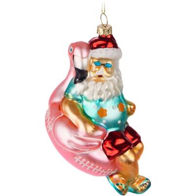 BRUBAKER Weihnachtsmann im Urlaub Handbemalte Weihnachtskugel aus Glas Santa auf Flamingo Schwimmring Rosa mit Sonnenbrille Christbaumschmuck Figuren lustig Deko Anhänger Baumkugel 15 cm BRUBAKER Weihnachtsmann im Urlaub Handbemalte Weihnachtskugel aus Glas Santa auf Flamingo Schwimmring Rosa mit Sonnenbrille Christbaumschmuck Figuren lustig Deko Anhänger Baumkugel 15 cm