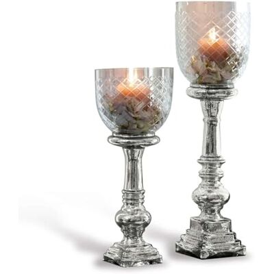 Loberon Kerzenständer 2er Set Layci, Silber/klar Komplett aus Glas geformt, Antik-Finish, Feiner Rautenschliff Loberon Kerzenständer 2er Set Layci, Silber/klar Komplett aus Glas geformt, Antik-Finish, Feiner Rautenschliff