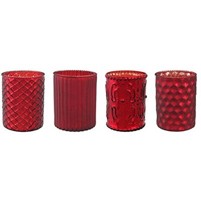 Unbekannt Glas- TEELICHT mit DEKOR ca 10 cm. 4 STÜCK. Teelichtglas teilw. verspiegelt. ROT -01 Unbekannt Glas- TEELICHT mit DEKOR ca 10 cm. 4 STÜCK. Teelichtglas teilw. verspiegelt. ROT -01