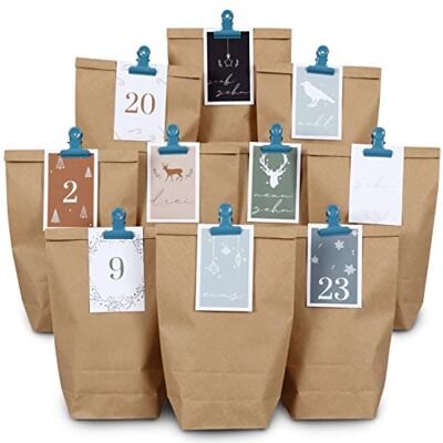 Papierdrachen Adventskalender 2026 mit Visitenkarten & Klammern Blau-Grün 24 braune Papiertüten stilvoll zum Selbstbasteln & Befüllen Advent DIY Verschenken Weihnachten Papierdrachen Adventskalender 2026 mit Visitenkarten & Klammern Blau-Grün 24 braune Papiertüten stilvoll zum Selbstbasteln & Befüllen Advent DIY Verschenken Weihnachten