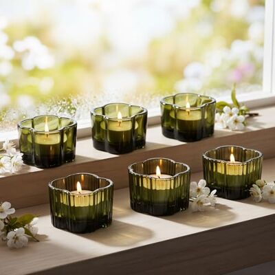 levandeo 6er Set Teelichthalter Blume Grün Kerzenhalter Frühling Kerzenglas Tischdeko Blumenform Blüte Ostern Deko Kerze levandeo 6er Set Teelichthalter Blume Grün Kerzenhalter Frühling Kerzenglas Tischdeko Blumenform Blüte Ostern Deko Kerze