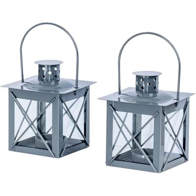 levandeo 2er Set Windlicht H10cm Laterne Grau Metall Tischdeko Kerze Teelichthalter Wohndeko Kerzenhalter levandeo 2er Set Windlicht H10cm Laterne Grau Metall Tischdeko Kerze Teelichthalter Wohndeko Kerzenhalter