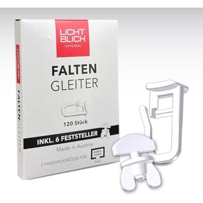 Lichtblick Faltengleiter für Gardinenschienen 120 Stück inkl. 6 Feststeller leises Gleiten – weiß, Langlebig, waschbeständig, Kunststoff weiß, einhaken Lichtblick Faltengleiter für Gardinenschienen 120 Stück inkl. 6 Feststeller leises Gleiten – weiß, Langlebig, waschbeständig, Kunststoff weiß, einhaken