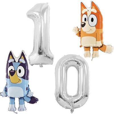 Toyland ® Bluey-und-Bingo-Folienballonpaket – 2 x 81,3cm (32") Große Charakterballons und 2 x 101,6cm (40") Große Zahlenballons (10) Toyland ® Bluey-und-Bingo-Folienballonpaket – 2 x 81,3cm (32") Große Charakterballons und 2 x 101,6cm (40") Große Zahlenballons (10)