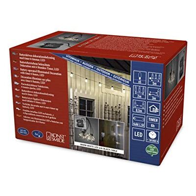 Konstsmide LED Biergartenkette, klar, mit 6h Timer, 5 klare Birnen / 40 warm weiße Dioden, batteriebetrieben, Außen (IP44), schwarzes Kabel, 4 x AA 1.5V (exkl.) 2372-100 Konstsmide LED Biergartenkette, klar, mit 6h Timer, 5 klare Birnen / 40 warm weiße Dioden, batteriebetrieben, Außen (IP44), schwarzes Kabel, 4 x AA 1.5V (exkl.) 2372-100