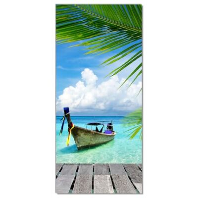 Wallario Selbstklebende Türtapete Sonnenboot in der Karibik Türposter 93 x 205 cm Abwischbar, rückstandsfrei zu entfernen Wallario Selbstklebende Türtapete Sonnenboot in der Karibik Türposter 93 x 205 cm Abwischbar, rückstandsfrei zu entfernen