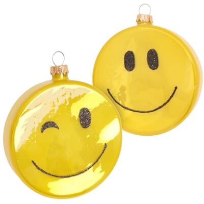 Krebs Glas Lauscha Weihnachtsdekoration/Christbaumschmuck aus Glas Baumschmuck Smiley Taler Farbe: Gelb Größe: ca. 8 cm Krebs Glas Lauscha Weihnachtsdekoration/Christbaumschmuck aus Glas Baumschmuck Smiley Taler Farbe: Gelb Größe: ca. 8 cm