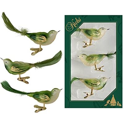 Krebs Glas Lauscha Weihnachtsdekoration/Christbaumschmuck aus Glas Vögel auf Clip Farbe: grün transparent 3 Stück Größe: ca. 11 cm Krebs Glas Lauscha Weihnachtsdekoration/Christbaumschmuck aus Glas Vögel auf Clip Farbe: grün transparent 3 Stück Größe: ca. 11 cm