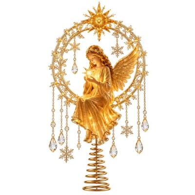 Generic Beleuchtete Weihnachtsbaumspitze, Engel, Kardinal, Rentier, Kristallakzent Goldschneeflocke, warmes LED-Glühen, geringe Wärmeabgabe, festliche Feiertagsdekoration Generic Beleuchtete Weihnachtsbaumspitze, Engel, Kardinal, Rentier, Kristallakzent Goldschneeflocke, warmes LED-Glühen, geringe Wärmeabgabe, festliche Feiertagsdekoration