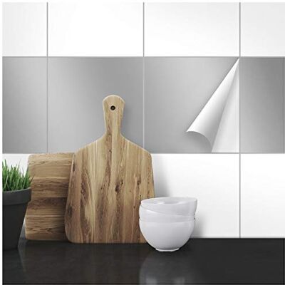 WANDKINGS Fliesenaufkleber 19,5 x 19,5 cm, 20 Stück Silber SEIDENMATT WANDKINGS Fliesenaufkleber 19,5 x 19,5 cm, 20 Stück Silber SEIDENMATT
