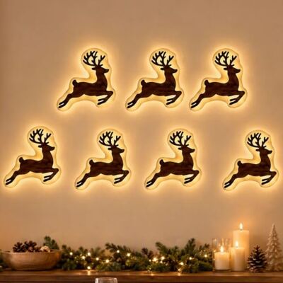 Generic 3D Beleuchteter Holz Rentier Weihnachtsdeko, Fliegender Santa Schlitten Warme Rückseitenbeleuchtung zum Aufkleben, LED-Rentier Deko aus echtem Holz, zum selbstklebenden Anbringen im Eingangsbereich Generic 3D Beleuchteter Holz Rentier Weihnachtsdeko, Fliegender Santa Schlitten Warme Rückseitenbeleuchtung zum Aufkleben, LED-Rentier Deko aus echtem Holz, zum selbstklebenden Anbringen im Eingangsbereich