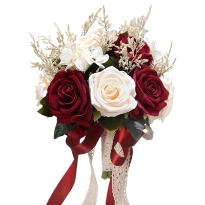 LCiclly Hochzeitssträuße für Braut, Brautjungfer, weiß, champagnerrot, Burgunderrot, künstliche Rose, künstliche Seidenblumen, Brautsträuße für Hochzeit, mit Band, Boho, rustikale Kirchendekoration LCiclly Hochzeitssträuße für Braut, Brautjungfer, weiß, champagnerrot, Burgunderrot, künstliche Rose, künstliche Seidenblumen, Brautsträuße für Hochzeit, mit Band, Boho, rustikale Kirchendekoration