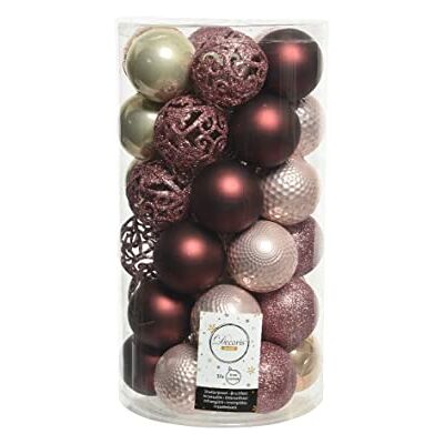 Decoris Weihnachtskugeln Kunststoff 6cm x 37 Stück Ornamente Mix Christbaumkugeln Set rosa pink Champagner Decoris Weihnachtskugeln Kunststoff 6cm x 37 Stück Ornamente Mix Christbaumkugeln Set rosa pink Champagner