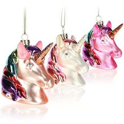 com-four ® 3X Premium Christbaumschmuck, Deko-Einhorn aus echtem Glas besondere Baumkugeln als Weihnachtsdeko spezielle Weihnachtsbaumanhänger com-four ® 3X Premium Christbaumschmuck, Deko-Einhorn aus echtem Glas besondere Baumkugeln als Weihnachtsdeko spezielle Weihnachtsbaumanhänger