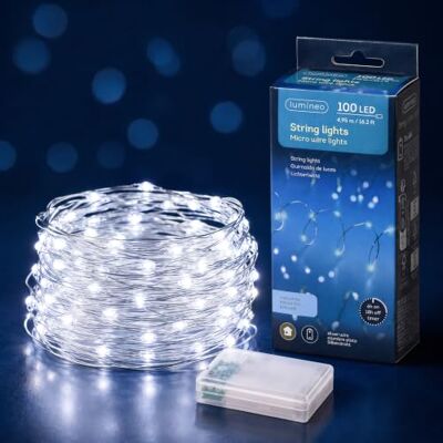 Lumineo LED Draht Lichterkette 4,95m Batterie 100 Micro-LEDs Kaltweiß Silber Lichterdraht mit Timer Silberdraht Lichtergirlande Micro Strang Lichter Beleuchtung DIY Tischdeko Raumdeko Weihnachten Lumineo LED Draht Lichterkette 4,95m Batterie 100 Micro-LEDs Kaltweiß Silber Lichterdraht mit Timer Silberdraht Lichtergirlande Micro Strang Lichter Beleuchtung DIY Tischdeko Raumdeko Weihnachten