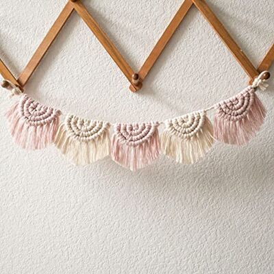 EXQUILEG Makramee Wandbehang Dekoration, 5 Flaggen mit kurzem Quasten, Baumwolle Handgefertiges Textil Fransengirlande Banner für Ihr Zimmer Boho Wanddeko Wandteppich (Rosa) EXQUILEG Makramee Wandbehang Dekoration, 5 Flaggen mit kurzem Quasten, Baumwolle Handgefertiges Textil Fransengirlande Banner für Ihr Zimmer Boho Wanddeko Wandteppich (Rosa)