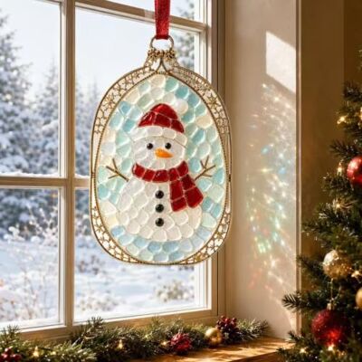Nuvatrix Weihnachts-Sonnenfänger aus Glas, Buntglas-Stil, Acryl-Fensterdekoration, niedlicher Baum/Schneemann/Lebkuchen-Sonnenfänger, Panel für drinnen und draußen, Haus, Garten, Dekoration Nuvatrix Weihnachts-Sonnenfänger aus Glas, Buntglas-Stil, Acryl-Fensterdekoration, niedlicher Baum/Schneemann/Lebkuchen-Sonnenfänger, Panel für drinnen und draußen, Haus, Garten, Dekoration