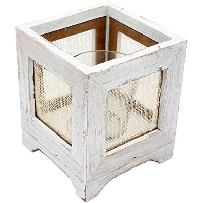 Unbekannt niedliches Windlicht aus Holz ~ mit Glaseinsatz ~ shabby weiß lackiert ~ 10 x 10 x 12 cm Unbekannt niedliches Windlicht aus Holz ~ mit Glaseinsatz ~ shabby weiß lackiert ~ 10 x 10 x 12 cm