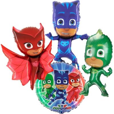 Toyland ® 4er-Pack-PJ Masks Luftballons – Owlette, Catboy, Gekko und runde Partydeko für Kinder – Figurengrößen: Owlette 91 cm, Catboy & Gekko 79 cm, Runder Folienballon 60 cm Toyland ® 4er-Pack-PJ Masks Luftballons – Owlette, Catboy, Gekko und runde Partydeko für Kinder – Figurengrößen: Owlette 91 cm, Catboy & Gekko 79 cm, Runder Folienballon 60 cm