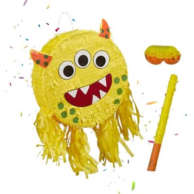 Relaxdays Pinata Monster, mit Stab & Maske, Partypinata Kinder, Geburtstag, zum Befüllen, HxBxT: 35 x 34 x 9 cm, gelb Relaxdays Pinata Monster, mit Stab & Maske, Partypinata Kinder, Geburtstag, zum Befüllen, HxBxT: 35 x 34 x 9 cm, gelb