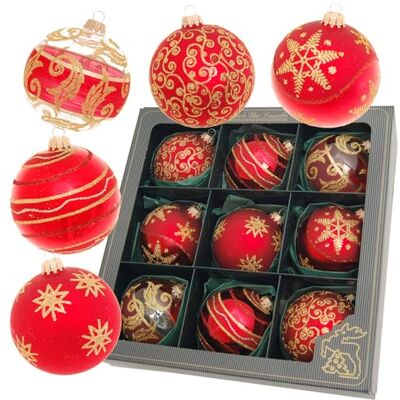 Krebs Glas Lauscha Weihnachtsdekoration/Christbaumschmuck aus Glas Satin-Glaskugelsortiment Farbe: Rot Inhalt: 9 Stück Größe: ca. 10 cm Krebs Glas Lauscha Weihnachtsdekoration/Christbaumschmuck aus Glas Satin-Glaskugelsortiment Farbe: Rot Inhalt: 9 Stück Größe: ca. 10 cm