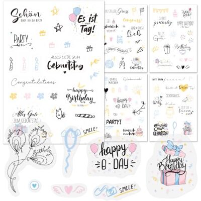 BIROYAL 9 Blätter Sticker Geburtstag Erwachsene Kinder, 130+ Transparent Aufkleber Happy birthday deko, Aufkleber Geburtstag für Fotoalbum Gästebuch Scrapbook Zubehör Geschenke, 12 x 17 cm BIROYAL 9 Blätter Sticker Geburtstag Erwachsene Kinder, 130+ Transparent Aufkleber Happy birthday deko, Aufkleber Geburtstag für Fotoalbum Gästebuch Scrapbook Zubehör Geschenke, 12 x 17 cm