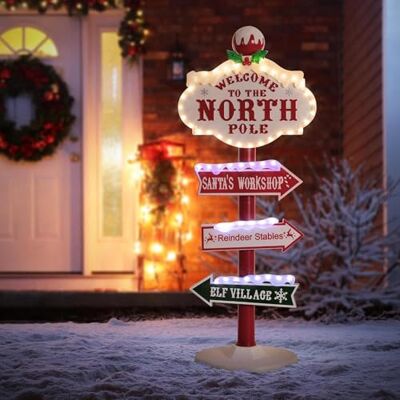ECD Germany LED Weihnachtsdeko Wegweiser 95cm, 59 bunte LEDs, Nordpol Schild mit 4 beschrifteten Planken, Innen/Außen, Wetterfest, Garten Deko Weihnachten aus Kunststoff, Richtungsweiser beleuchtet ECD Germany LED Weihnachtsdeko Wegweiser 95cm, 59 bunte LEDs, Nordpol Schild mit 4 beschrifteten Planken, Innen/Außen, Wetterfest, Garten Deko Weihnachten aus Kunststoff, Richtungsweiser beleuchtet