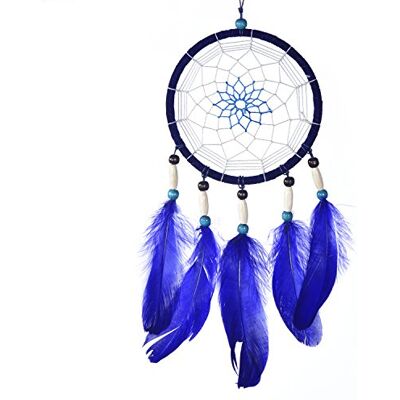 DonDon Traumfänger für gute Träume mit Perlen und echten Federn blau Ø 14 cm DonDon Traumfänger für gute Träume mit Perlen und echten Federn blau Ø 14 cm