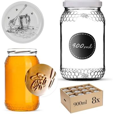 KADAX 8er Set Einmachgläser 900ml TO82 Honey Pot, Pack of 8, Große Sturzgläser mit Schraubdeckel, Einkochgläser Fermentierglas für Gurken, Gemüse, Sauerteig KADAX 8er Set Einmachgläser 900ml TO82 Honey Pot, Pack of 8, Große Sturzgläser mit Schraubdeckel, Einkochgläser Fermentierglas für Gurken, Gemüse, Sauerteig