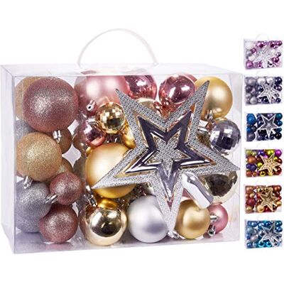 BRUBAKER 50-teiliges Set Weihnachtskugeln mit Baumspitze Christbaumschmuck aus Kunststoff in Rosa, Champagner und Silber BRUBAKER 50-teiliges Set Weihnachtskugeln mit Baumspitze Christbaumschmuck aus Kunststoff in Rosa, Champagner und Silber