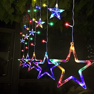 SALCAR 2m x 1m LED Lichtervorhang Fenster Weihnachten, 12er Sterne Lichterkette Innen Außen, Fensterbeleuchtung Hängend mit 8 Modi und Memory-Funktion, Bunt SALCAR 2m x 1m LED Lichtervorhang Fenster Weihnachten, 12er Sterne Lichterkette Innen Außen, Fensterbeleuchtung Hängend mit 8 Modi und Memory-Funktion, Bunt