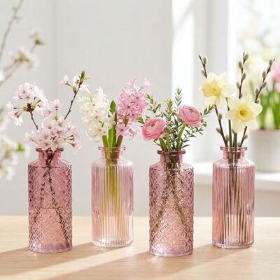 levandeo 4er Set Vase Rosa H14cm Glas Blumenvase Tischdeko Frühling Blumendeko Glasvase Dekovase Flaschenvase Trockenblumen levandeo 4er Set Vase Rosa H14cm Glas Blumenvase Tischdeko Frühling Blumendeko Glasvase Dekovase Flaschenvase Trockenblumen