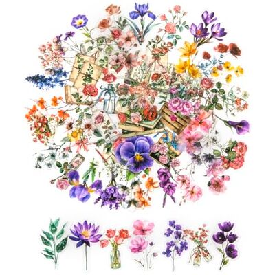 Ethernotes 150 Transparent Scrapbook Stickers, Wasserfeste Blumen Sticker PET Aufkleber Blumen, Selbstklebend, Bunt, Dekorative Scrapbook Zubehör Set für Fotoalbum(Blasse Blüten) Ethernotes 150 Transparent Scrapbook Stickers, Wasserfeste Blumen Sticker PET Aufkleber Blumen, Selbstklebend, Bunt, Dekorative Scrapbook Zubehör Set für Fotoalbum(Blasse Blüten)