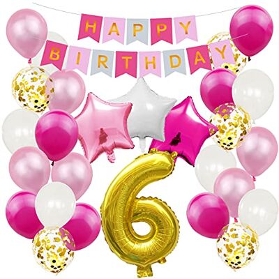 Unique ® Geburtstag Party Feier Deko Set Happy Birthday Girlande + Zahl Folien Luftballon + Sterne + Konfetti Ballons Set Pink Rosa (Zahl 6) Unique ® Geburtstag Party Feier Deko Set Happy Birthday Girlande + Zahl Folien Luftballon + Sterne + Konfetti Ballons Set Pink Rosa (Zahl 6)