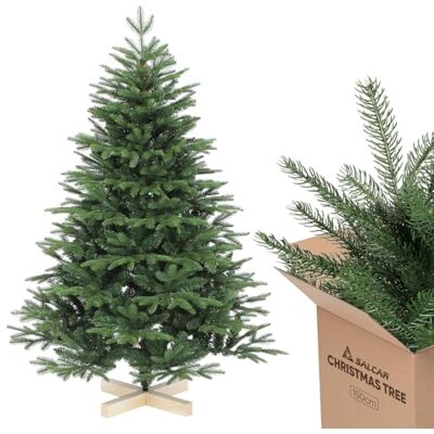 SALCAR Künstlicher Weihnachtsbaum 150 cm mit Spritzguss PE 1,5 m Naturgetreuer Tannenbaum in Nordmanntannen-Optik mit Massivholzständer, Christbaum Ø 112 cm SALCAR Künstlicher Weihnachtsbaum 150 cm mit Spritzguss PE 1,5 m Naturgetreuer Tannenbaum in Nordmanntannen-Optik mit Massivholzständer, Christbaum Ø 112 cm