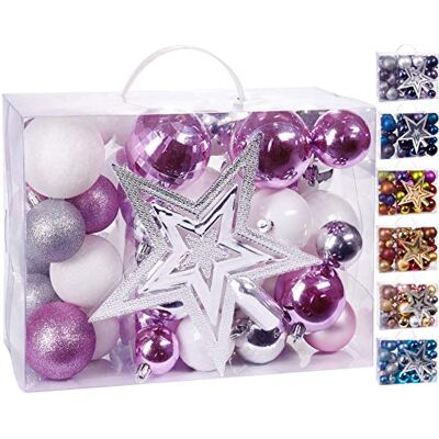 BRUBAKER 50-teiliges Set Weihnachtskugeln mit Baumspitze Christbaumschmuck aus Kunststoff in Rosa, Weiß und Silber BRUBAKER 50-teiliges Set Weihnachtskugeln mit Baumspitze Christbaumschmuck aus Kunststoff in Rosa, Weiß und Silber