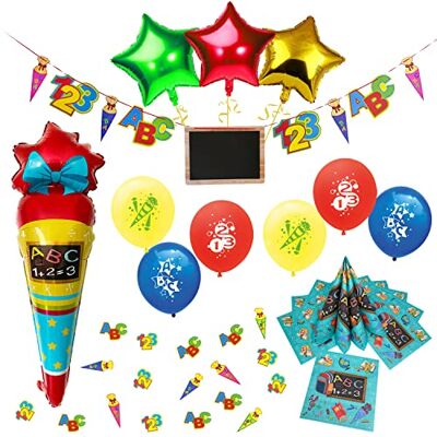 Unique ® Schuleinführung Schulanfang Einschulung Deko Set Folienballon Zuckertüte + Stern Ballons + ABC 123 Ballons + Girlande + Servietten + Konfetti Unique ® Schuleinführung Schulanfang Einschulung Deko Set Folienballon Zuckertüte + Stern Ballons + ABC 123 Ballons + Girlande + Servietten + Konfetti