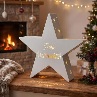 levandeo Kerzenhalter Stern H43cm Metall Windlicht Weiß Weihnachtsdeko Aufsteller Stilvoller Metallstern mit Schriftzug Frohe Weihnachten, flexibel für Kerze oder Lichterkette, Stimmungsvolle Adventsdeko levandeo Kerzenhalter Stern H43cm Metall Windlicht Weiß Weihnachtsdeko Aufsteller Stilvoller Metallstern mit Schriftzug Frohe Weihnachten, flexibel für Kerze oder Lichterkette, Stimmungsvolle Adventsdeko