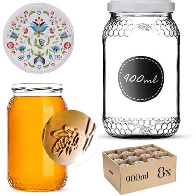 KADAX 8er Set Einmachgläser 900ml TO82 Blumen, Große Sturzgläser mit Schraubdeckel, Einkochgläser Fermentierglas für Gurken, Gemüse, Sauerteig KADAX 8er Set Einmachgläser 900ml TO82 Blumen, Große Sturzgläser mit Schraubdeckel, Einkochgläser Fermentierglas für Gurken, Gemüse, Sauerteig