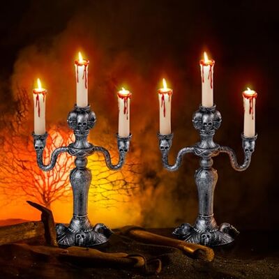 JOYIN 2 Stück beleuchtete Haunted Candelabra Prop, LED-Kerzen mit 6-Stunden-Timer, batteriebetriebene flackernde Lichter, Kerzen für Halloween-Heimdekoration, Innendekoration, Halloween-Dekoration JOYIN 2 Stück beleuchtete Haunted Candelabra Prop, LED-Kerzen mit 6-Stunden-Timer, batteriebetriebene flackernde Lichter, Kerzen für Halloween-Heimdekoration, Innendekoration, Halloween-Dekoration