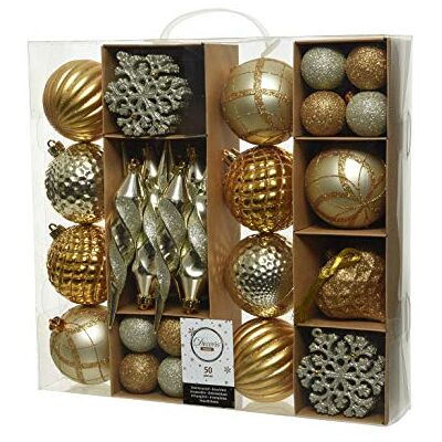 Decoris 50er Set bruchfeste Weihnachtskugeln in Gold/Champagner/Silber aus Kunststoff für innen und außen Decoris 50er Set bruchfeste Weihnachtskugeln in Gold/Champagner/Silber aus Kunststoff für innen und außen