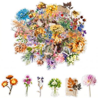 Ethernotes 150 Transparent Scrapbook Stickers, Wasserfeste Blumen Sticker PET Aufkleber Blumen, Selbstklebend, Bunt, Dekorative Scrapbook Zubehör Set für Fotoalbum(Fröhliche Blüte) Ethernotes 150 Transparent Scrapbook Stickers, Wasserfeste Blumen Sticker PET Aufkleber Blumen, Selbstklebend, Bunt, Dekorative Scrapbook Zubehör Set für Fotoalbum(Fröhliche Blüte)