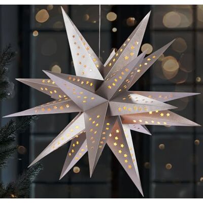BRUBAKER 3D Weihnachtsstern für Innen 60 cm XXL Leuchtstern Weihnachten Batteriebetrieben mit Timer LED Stern Hängend Adventsstern für Fensterdeko und Weihnachtsdeko Papierstern Silber BRUBAKER 3D Weihnachtsstern für Innen 60 cm XXL Leuchtstern Weihnachten Batteriebetrieben mit Timer LED Stern Hängend Adventsstern für Fensterdeko und Weihnachtsdeko Papierstern Silber