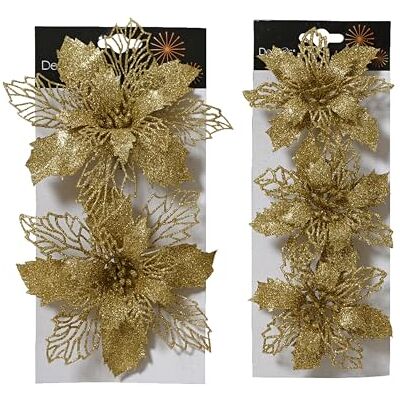 Kaemingk Weihnachtsstern Blüte künstlich 11 & 16cm mit Clip 5er Set Glitzer Christbaumschmuck Kunstblumen Weihnachten Christstern Deko Weihnachtsblume Blume Weihnachtsdeko Gold Kaemingk Weihnachtsstern Blüte künstlich 11 & 16cm mit Clip 5er Set Glitzer Christbaumschmuck Kunstblumen Weihnachten Christstern Deko Weihnachtsblume Blume Weihnachtsdeko Gold